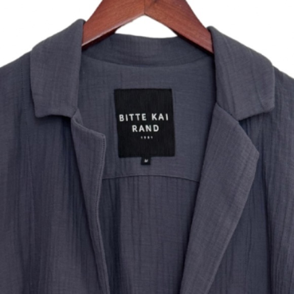 Bitte Kai Rand Double Weave‎ Short Jacket Medium Gray Gauzy Asymmetrical Tie - Picture 6 of 12